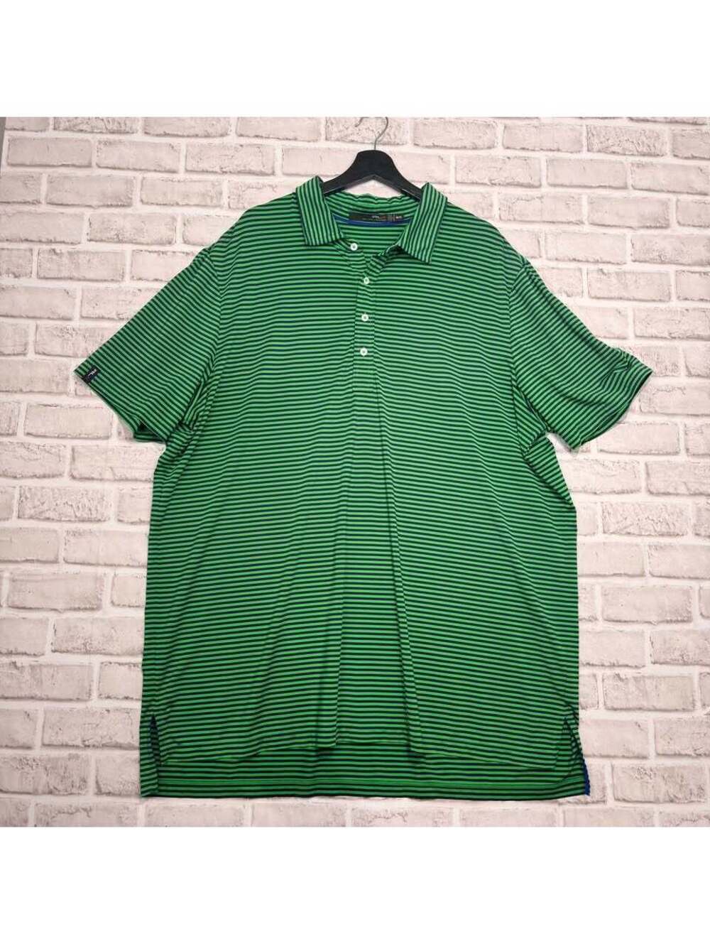 RLX Ralph Lauren Striped Golf Shirt Green Navy Men's XXL